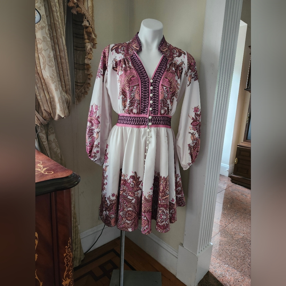 Balloon Sleeve Belted Boho Mini Dress